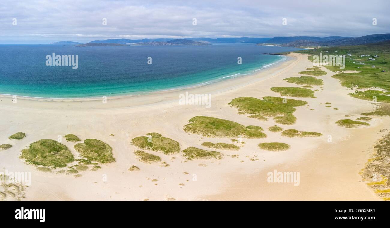 Luftaufnahme von der Drohne des Scarista Beach auf der Isle of Harris, Äußere Hebriden, Schottland, Großbritannien Stockfoto