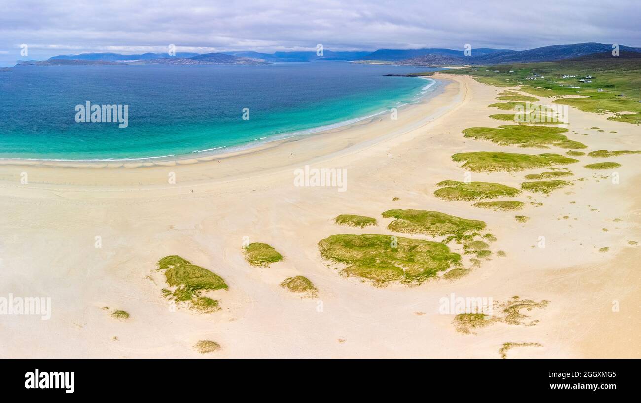 Luftaufnahme von der Drohne des Scarista Beach auf der Isle of Harris, Äußere Hebriden, Schottland, Großbritannien Stockfoto
