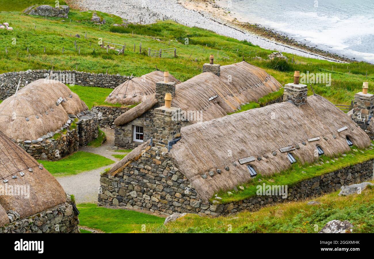 Gearrannan Blackhouse Village in Garenin auf der Isle of Lewis , Äußere Hebriden, Schottland, Großbritannien Stockfoto