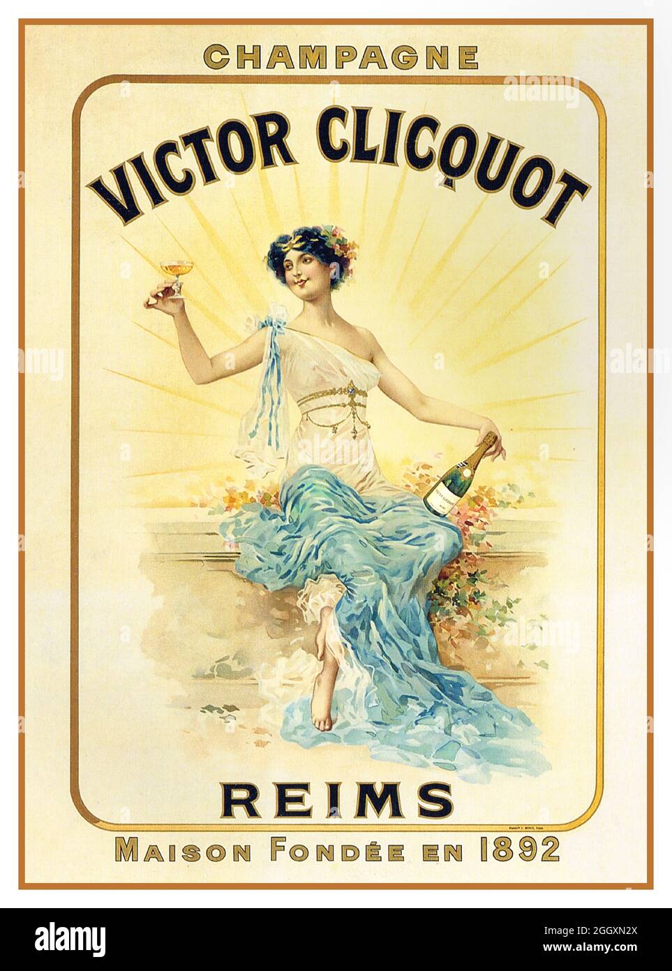 Französisches Champagner-Werbeplakat des Jahrgangs 1900 für VICTOR CLICQUOT Champagne Reims Frankreich Stockfoto