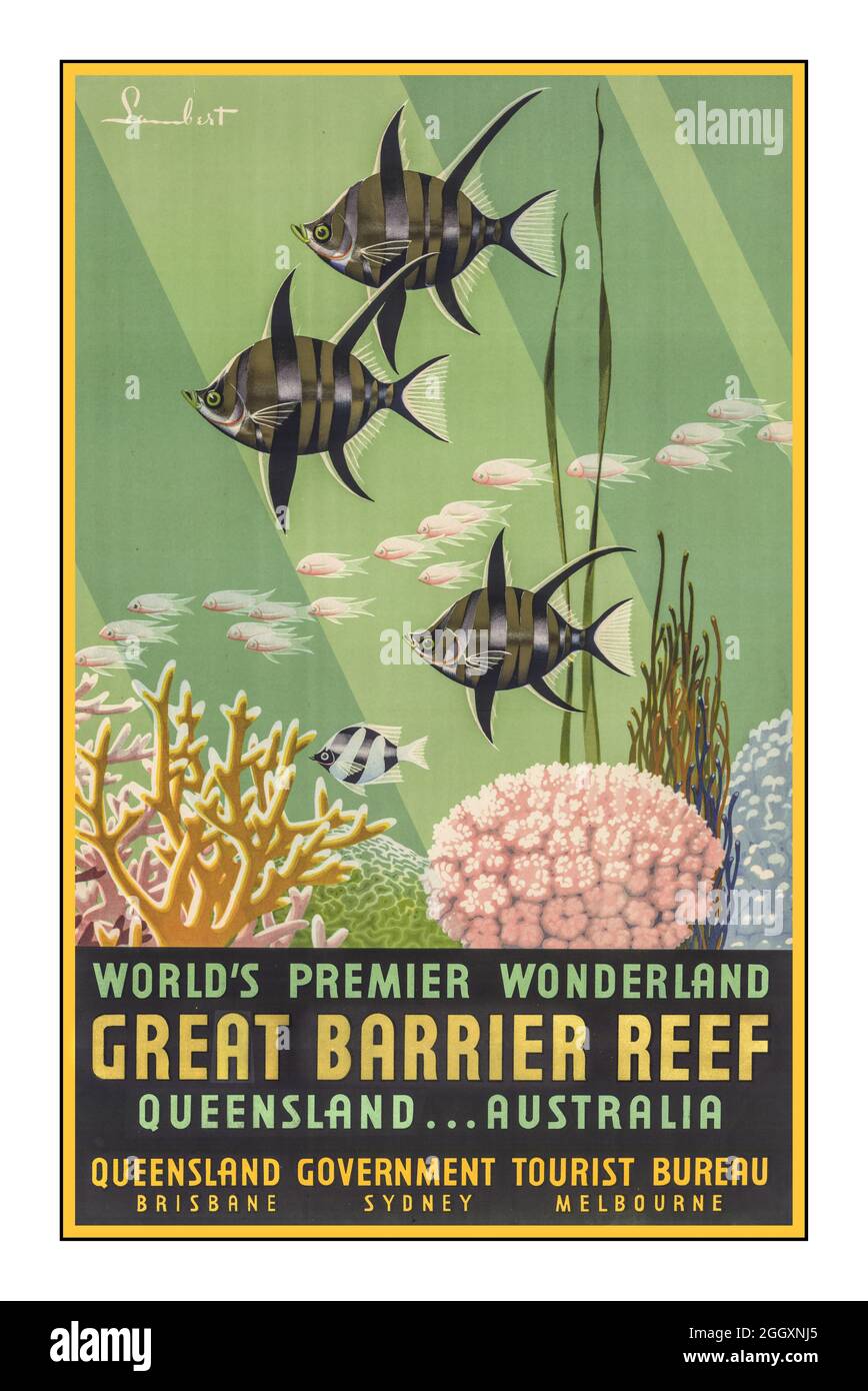 Vintage 1930er Reise Poster 'GREAT BARRIER REEF' Worlds Premier Wonderland Queensland Australia 1930er Jahre Stockfoto