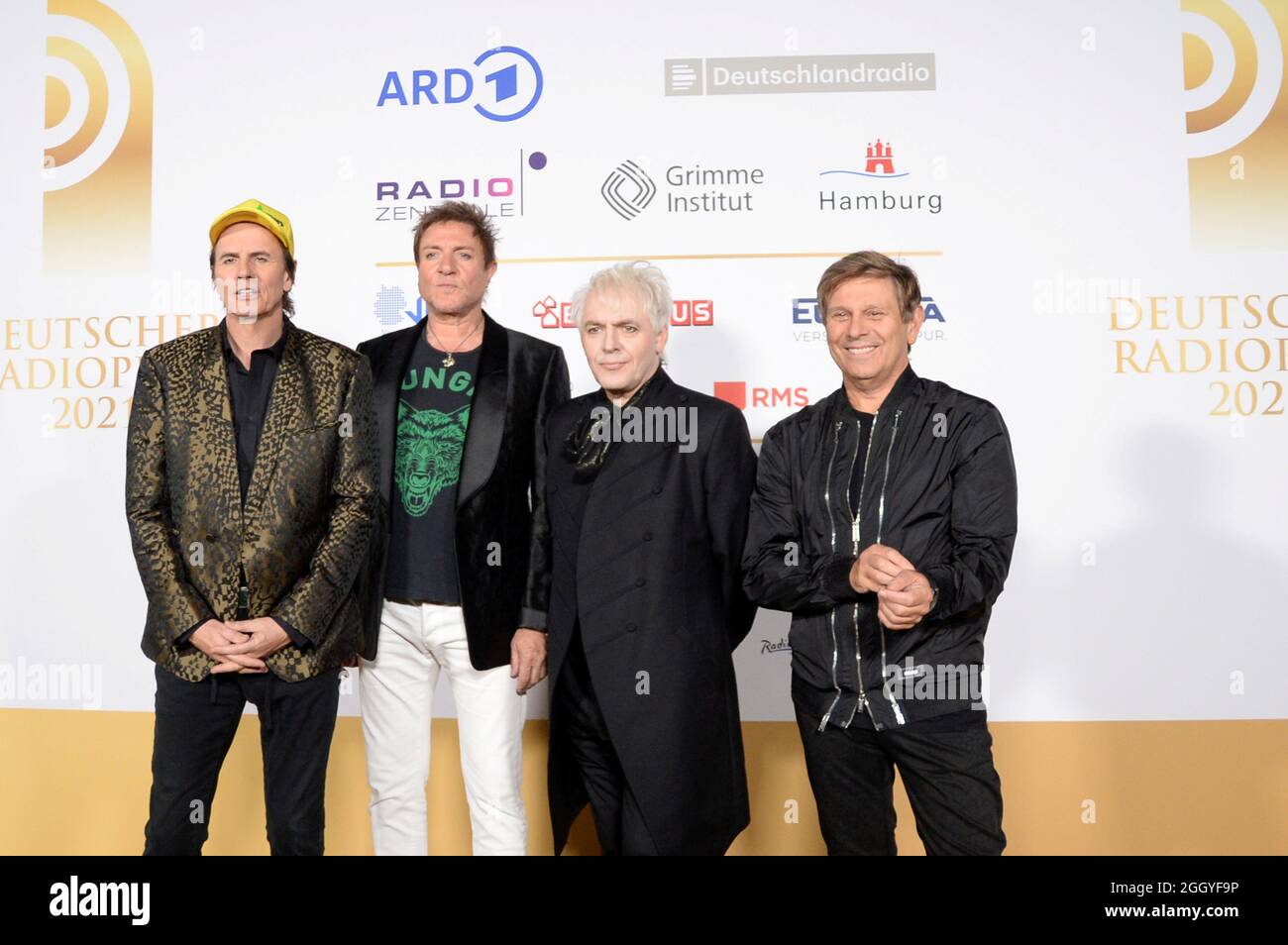 Hamburg der 02.09.2021 - John Taylor, Simon Le Bon, Nick Rhodes und Roger Taylor (v. li.) der britischen Band Duran Duran bei der Verleihung Deutscher Stockfoto