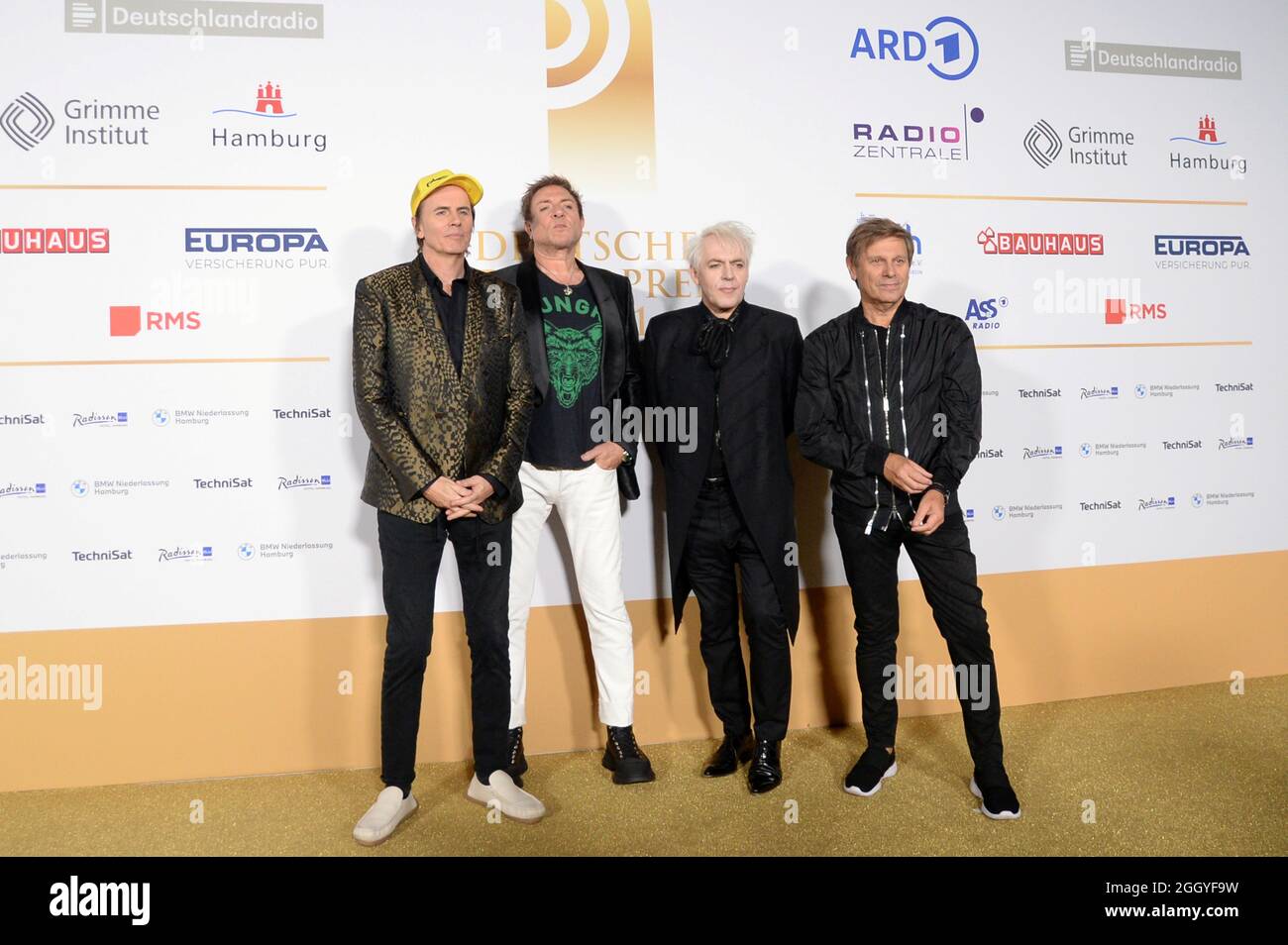 Hamburg der 02.09.2021 - John Taylor, Simon Le Bon, Nick Rhodes und Roger Taylor (v. li.) der britischen Band Duran Duran bei der Verleihung Deutscher Stockfoto