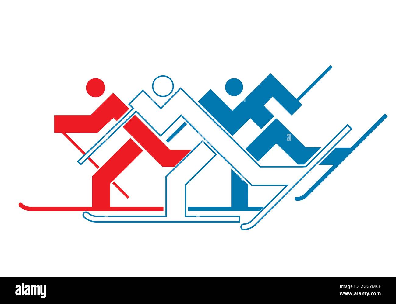 Skilanglauf. Abstrakt stilisierte bunte Symbol von drei Skifahrer. Vektor verfügbar Stock Vektor