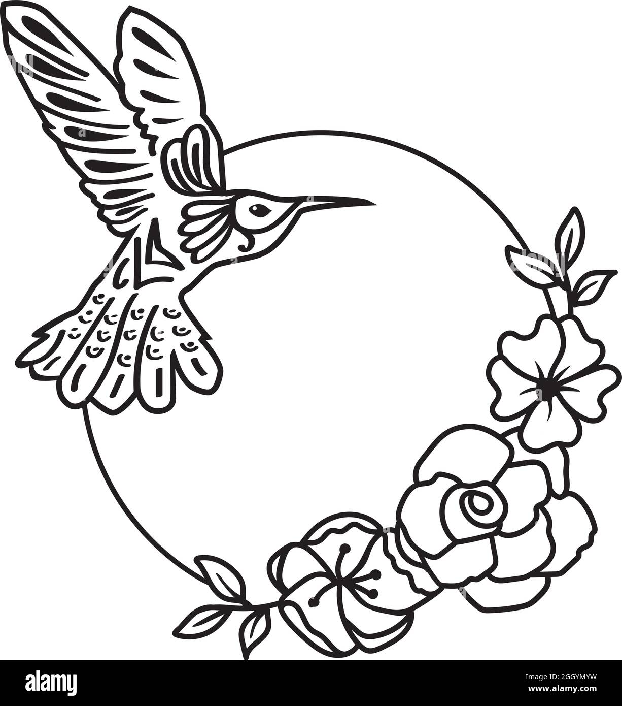 vektor-Illustration eines floralen Rahmens mit einem Kolibri Stock Vektor