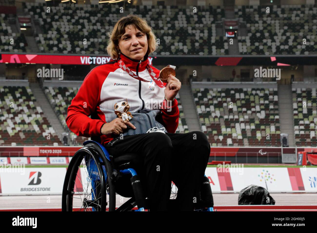 Tokio, Japan, 3. September 2021, Tokio 2020 Paralympische Spiele, Women's Club Throw - F51, Medaillenverleihung. GORLOVA Elena Kredit: Marco Ciccolella/Alamy Live Nachrichten Stockfoto