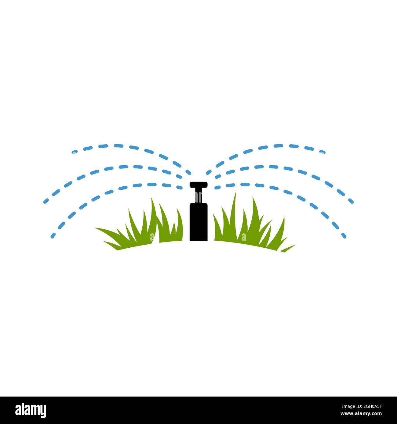 Landschaft Bewässerungssystem mit Tröpfchen Bewässerung Dienstleistungen Rasen Sprinkler Logo Design Vektor Illustration Stock Vektor