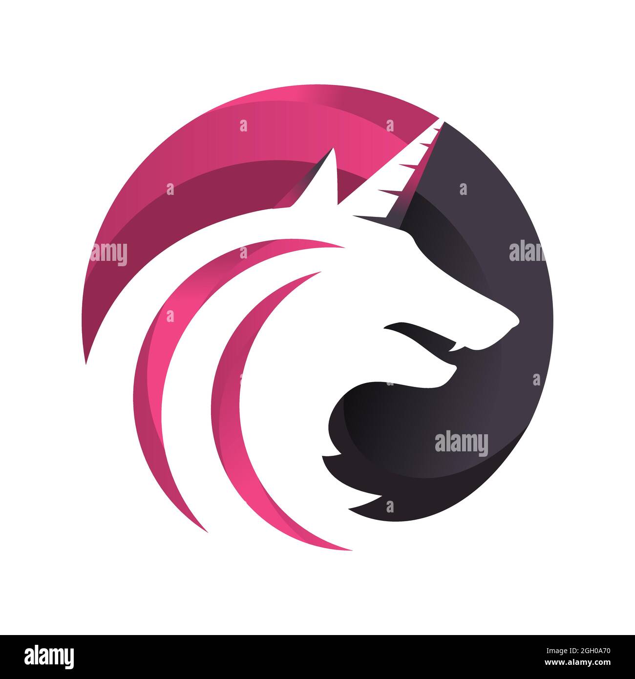 Leistungsstarke Hybrid-Einhorn Wolf Kopf Logo-Design auf dem Kreis Vektor-Zeichen Konzept Illustration Stock Vektor