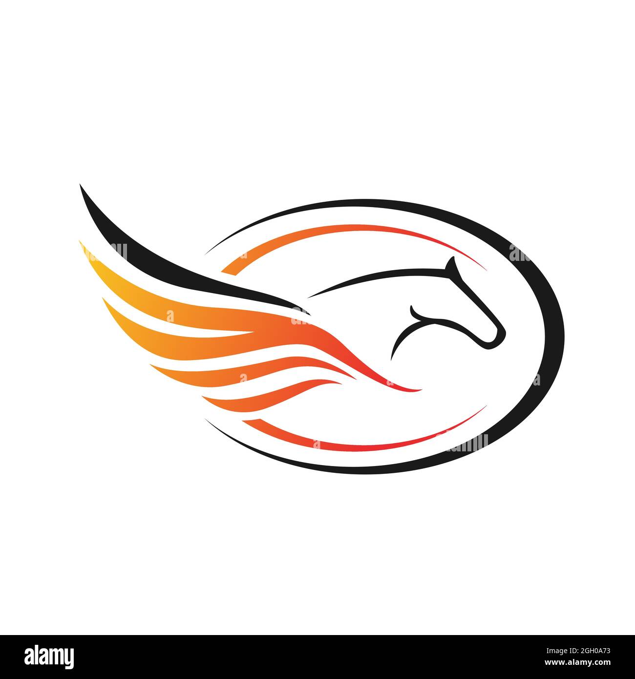 Kraftvoll fliegende pegasus Einhorn Logo Vektor Pferd mit Flügeln Design auf weißem Hintergrund Stock Vektor