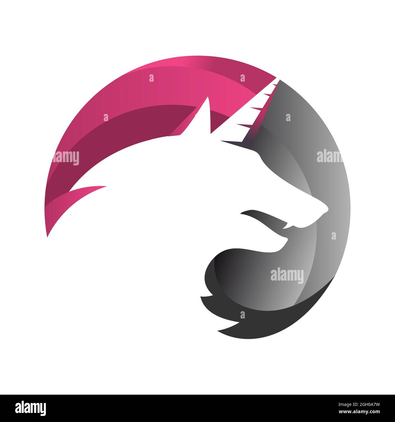 Leistungsstarke Hybrid-Einhorn Wolf Kopf Logo-Design auf dem Kreis Vektor-Zeichen Konzept Illustration Stock Vektor