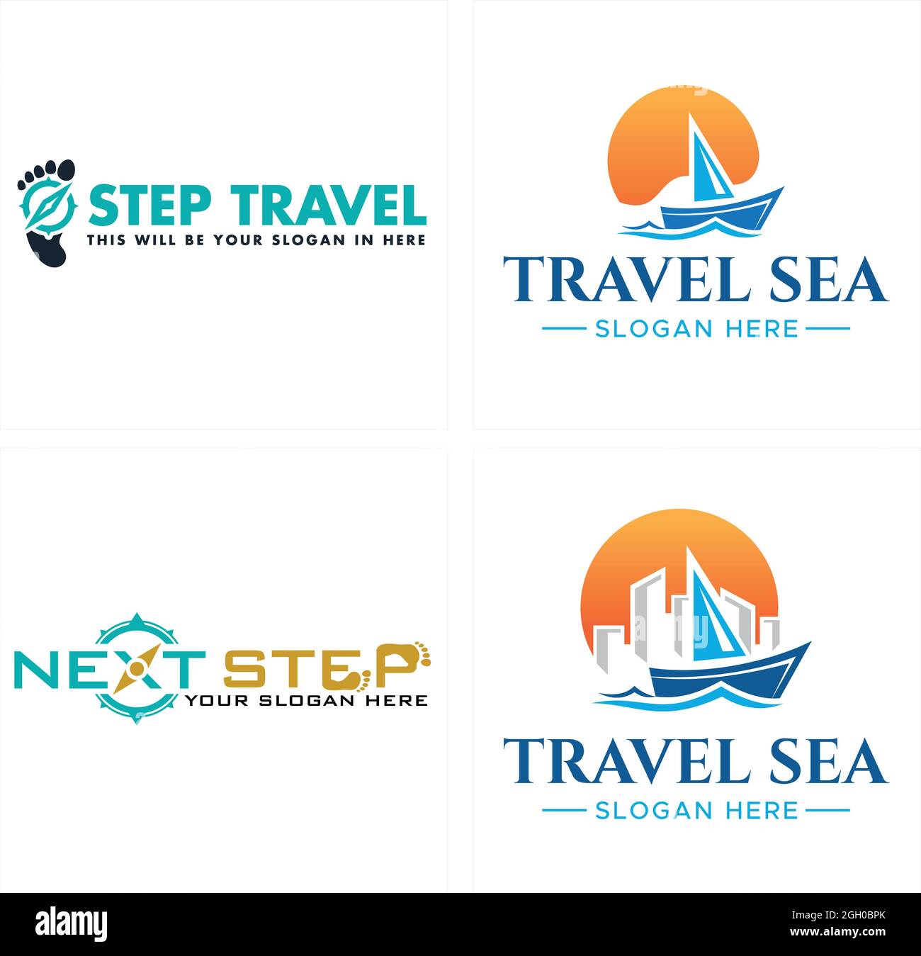 Logo-Design für Reisen und Urlaub am Meer Stock Vektor Logo-Design für Reisen und Urlaub am Meer Stock Vektor