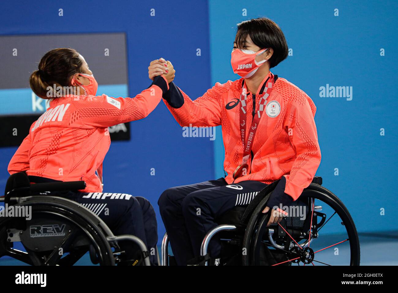 Tokio, Japan, 4. September 2021, Paralympische Spiele 2020 in Tokio, Gold Medal Match im Frauendoppel, Rollstuhltennis. KAMIJI Yui, OHTANI Momoko Credit: Marco Ciccolella/Alamy Live News Stockfoto