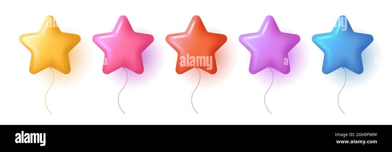 Set von 3d Sterne geformten Luftballons in verschiedenen Farben, isoliert Stock Vektor