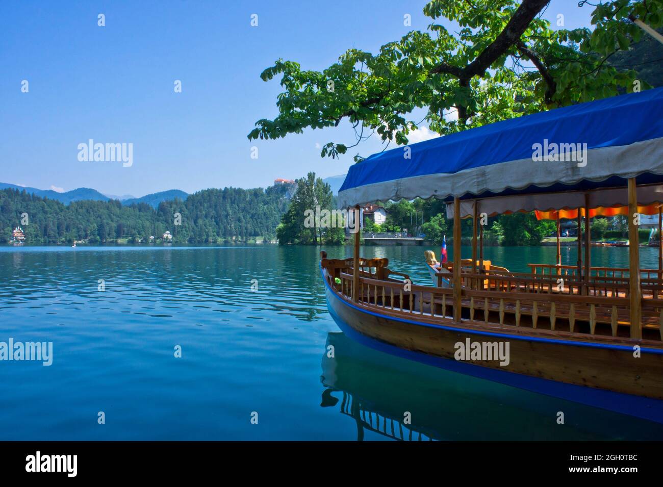 Blick auf den Bleder See, Slowenien, Balkan, Europa. Stockfoto