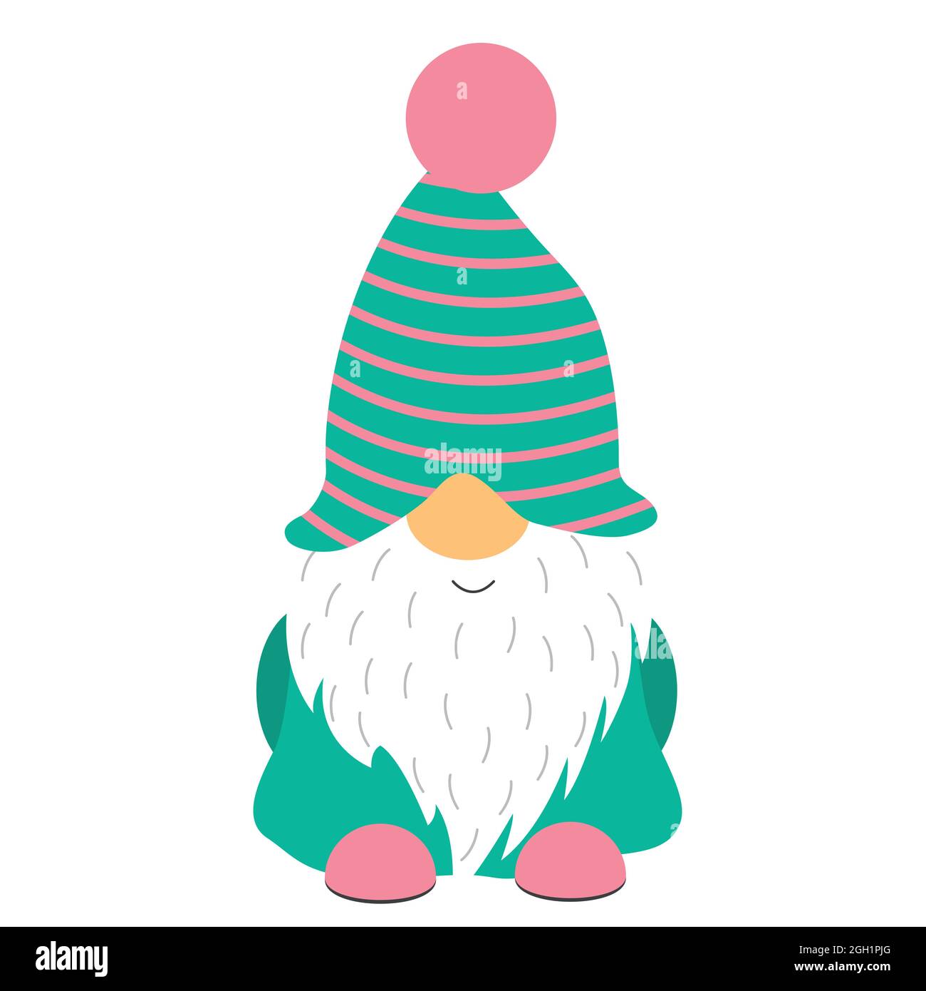 Ein Weihnachtsgnom mit weißem Bart und Mütze, isoliert auf weißem Hintergrund. Illustration Stock Vektor