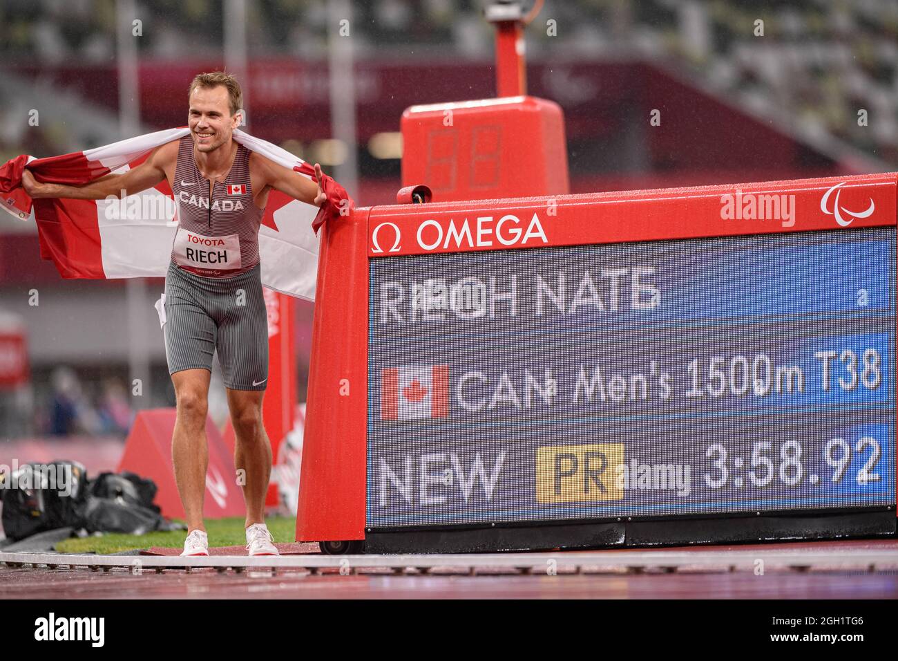 TOKIO, JAPAN. September 2021. Nate Riech (CAN) bei den Herren 1550 m - T38 bei den Leichtathletik-Events - die Paralympischen Spiele von Tokio 2020 im Olympiastadion am Samstag, den 04. September 2021 in TOKIO, JAPAN. Kredit: Taka G Wu/Alamy Live Nachrichten Stockfoto