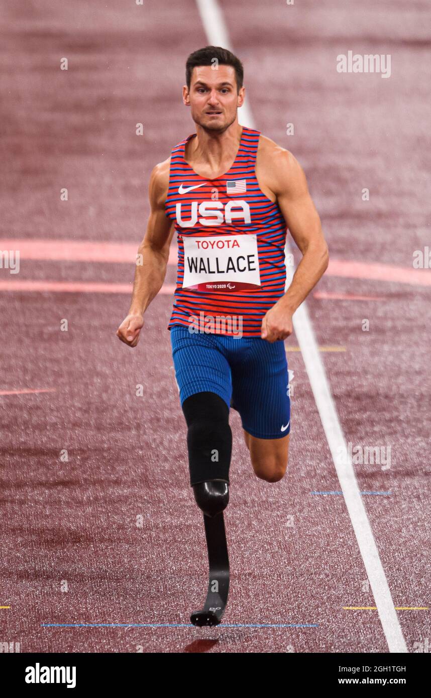 Tokio, Japan. September 2021. Jarryd Wallace (USA) beim 200-m-T64-Finale der Männer während der Leichtathletik-Events - Paralympischen Spiele Tokio 2020 im Olympiastadion am Samstag, den 04. September 2021 in Tokio, Japan. Kredit: Taka G Wu/Alamy Live Nachrichten Stockfoto