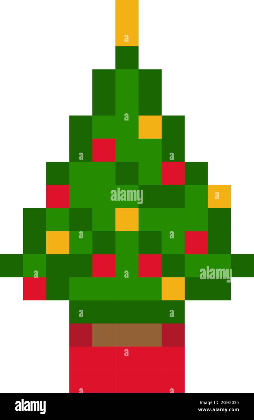 Niedlicher Pixel 8 Bit Weihnachtsbaum - Vektor, isoliert Stock Vektor
