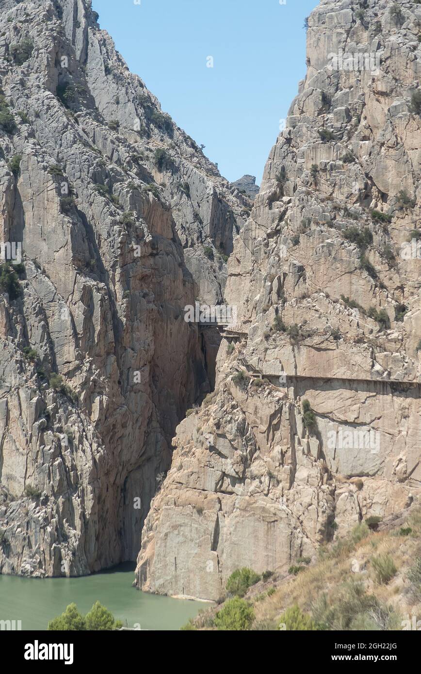 Spanien: Die Desfiladero de los Gaitanes am südlichen Ende der Caminito del Rey Gehweg Stockfoto