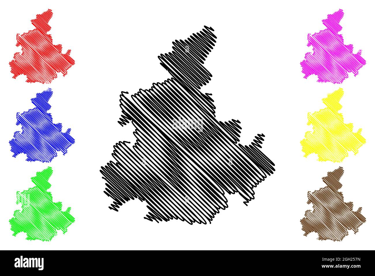 Rhein-Kreis Neuss (Bundesrepublik Deutschland, Land Nordrhein-Westfalen, NRW, Region Düsseldorf) Kartenvektordarstellung, Scribble sk Stock Vektor