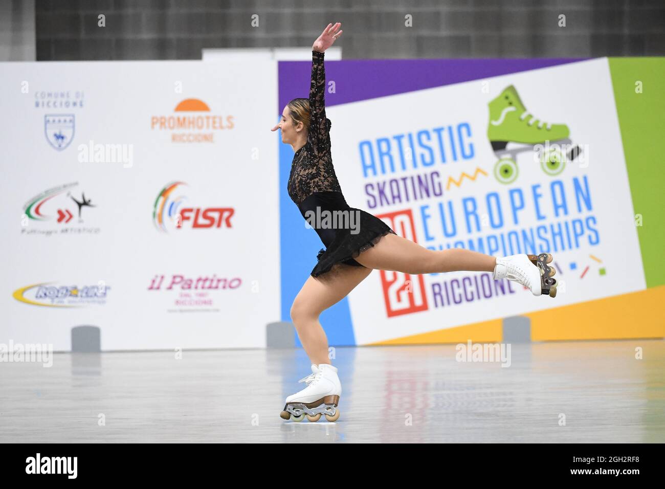 ANGELA MARIN-MORA ALVAREZ, Spanien, tritt am 03. September 2021 in Riccione, Italien, im Senior Inline - Short Program bei den European Artistic Roller Skating Championships 2021 in der Play Hall auf. Quelle: Raniero Corbelletti/AFLO/Alamy Live News Stockfoto
