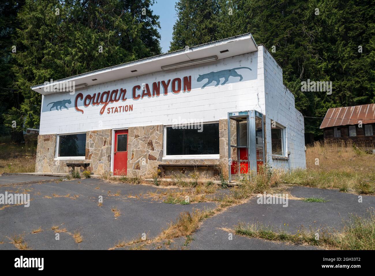 Die verlassene Cougar Canyon Station in Lowell, Idaho, USA Stockfoto