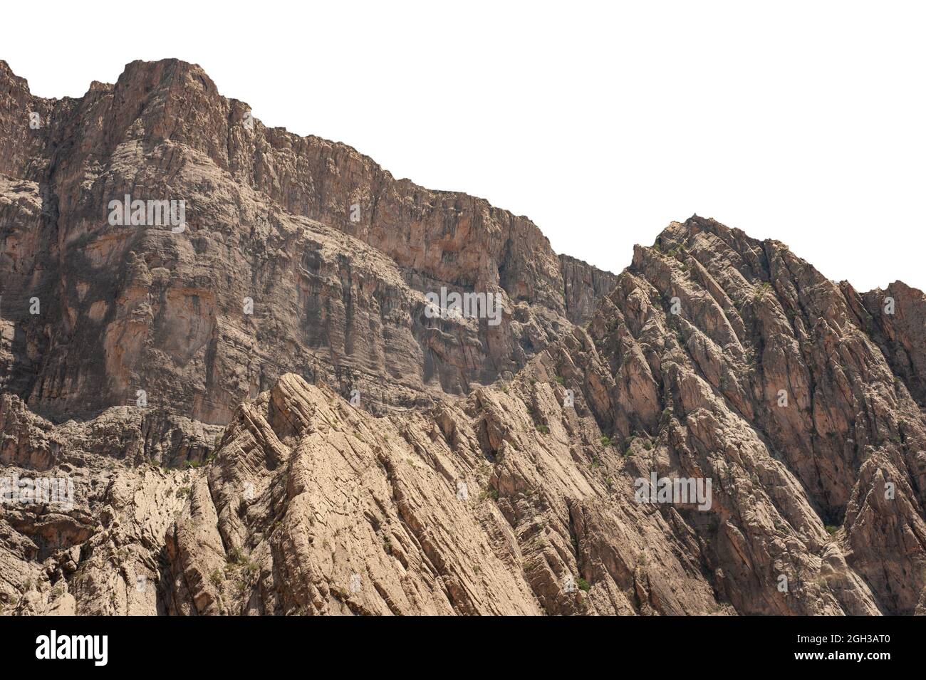 Felsige geschichtete Berge isoliert auf weißem Hintergrund, Rocky Mountain khuzestan Provinz, Iran Stockfoto