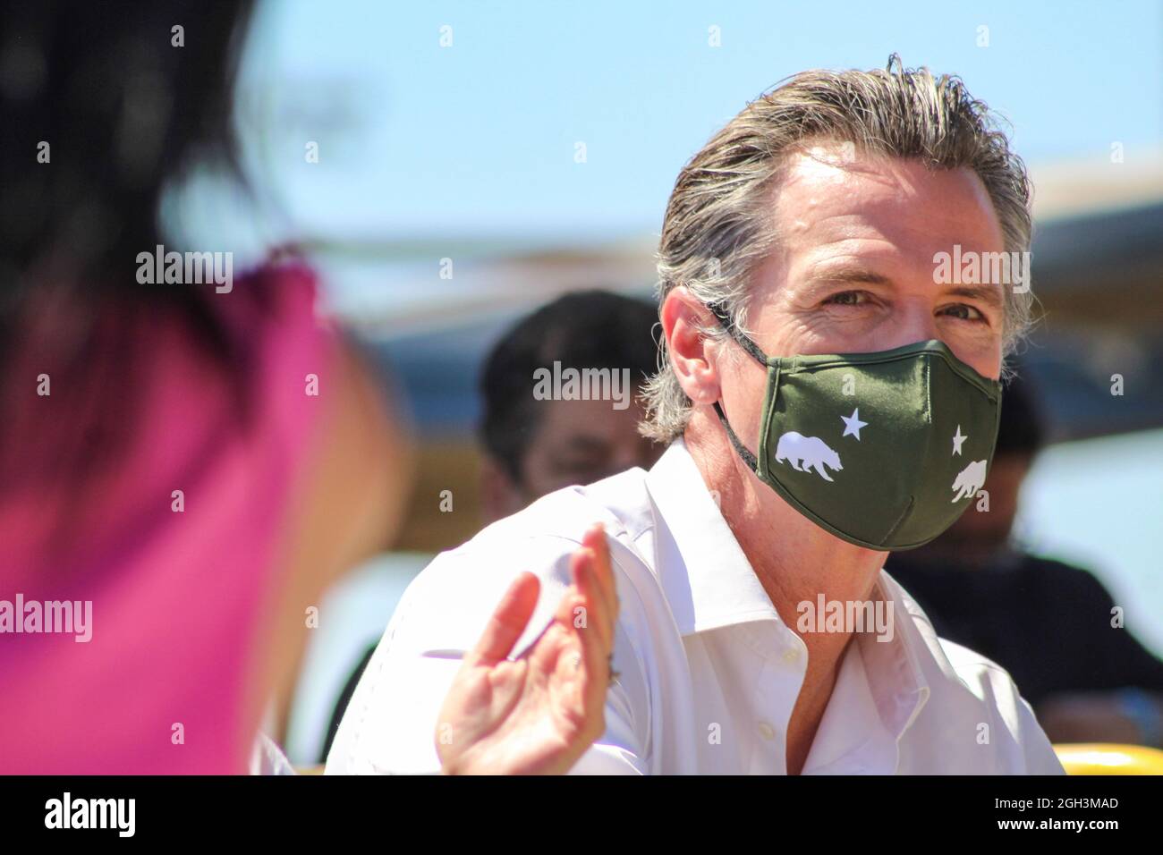 Los Angeles, USA. September 2021. Gouverneur Gavin Newsom bei einer „Vote No“-Kundgebung am 4. September 2021 in Los Angeles, Kalifornien. (Foto von Conor Duffy/Sipa USA) Quelle: SIPA USA/Alamy Live News Stockfoto