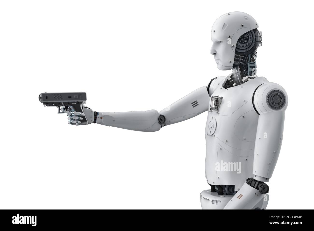 3d-Rendering-Roboter oder Cyborg Hold Gun Stockfoto