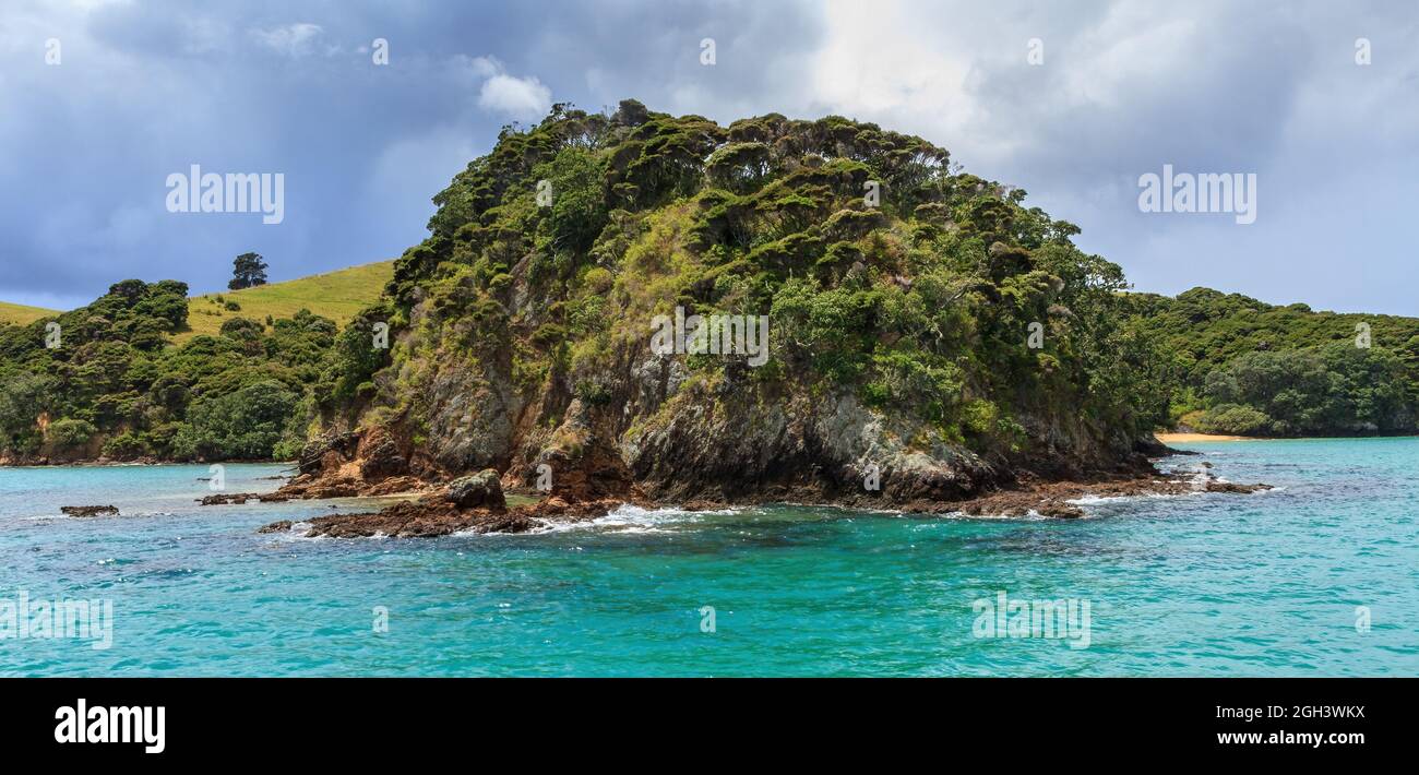 Die Küste der Insel Urupukapuka in der wunderschönen Bay of Islands, Neuseeland Stockfoto