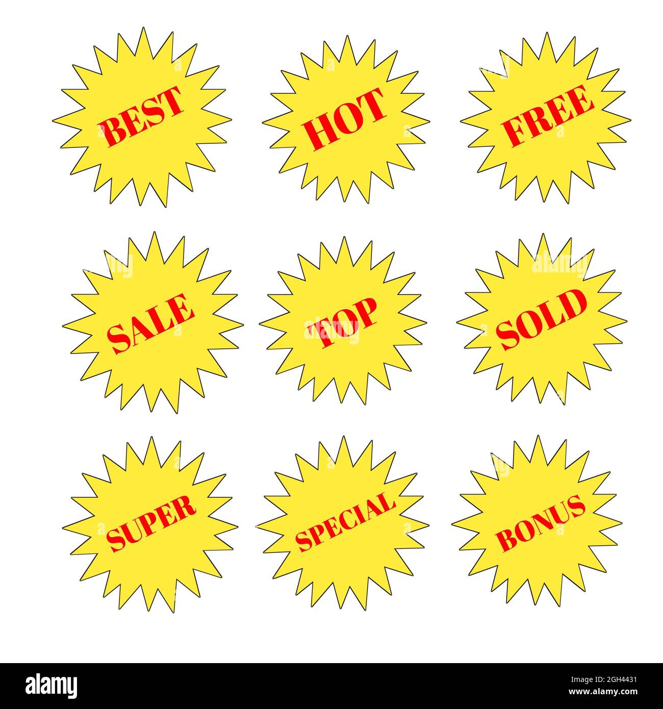 Top Aufkleber goldenen Stern und roten Buchstaben Symbol 3d Stockfoto