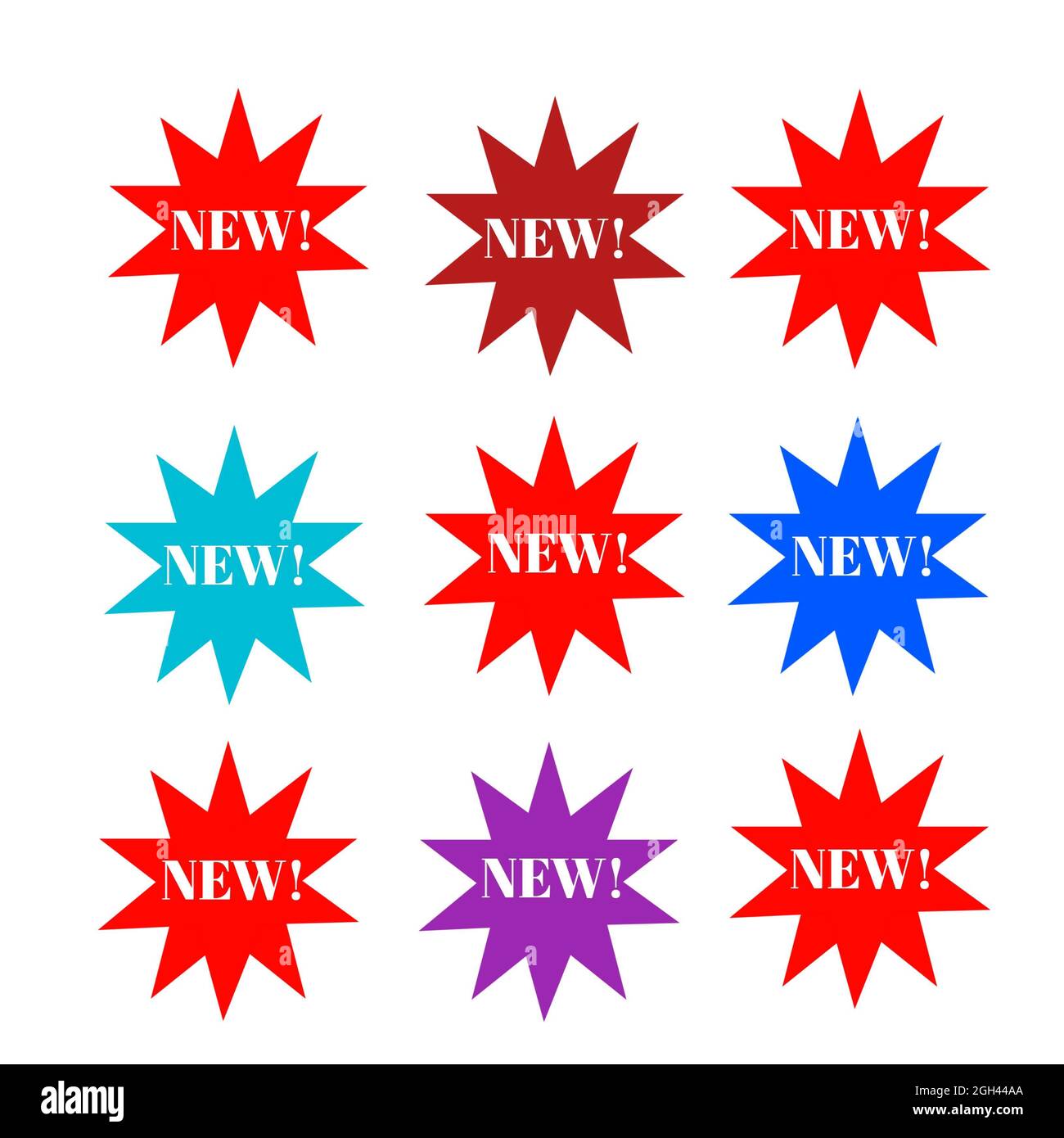 Neue Aufkleber bunten Stern und weißen Buchstaben Symbol 3d Stockfoto