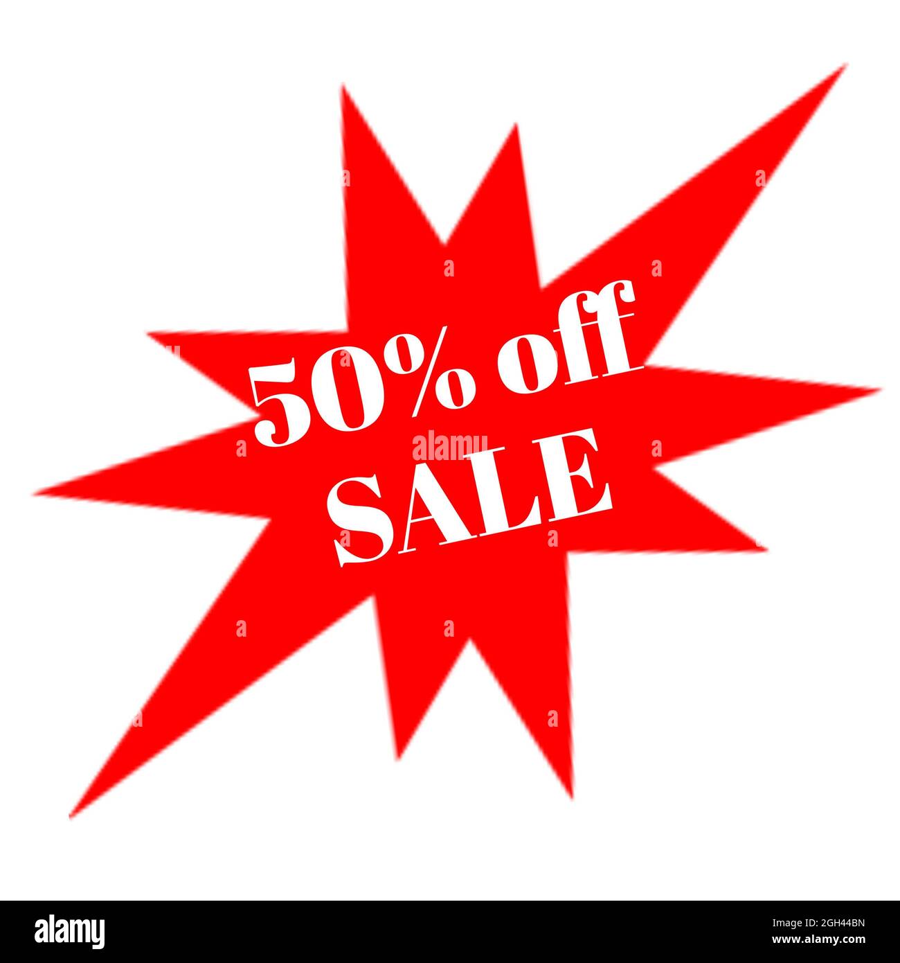 50 % Rabatt auf den Aufkleber für Werbeaktionen Stockfoto