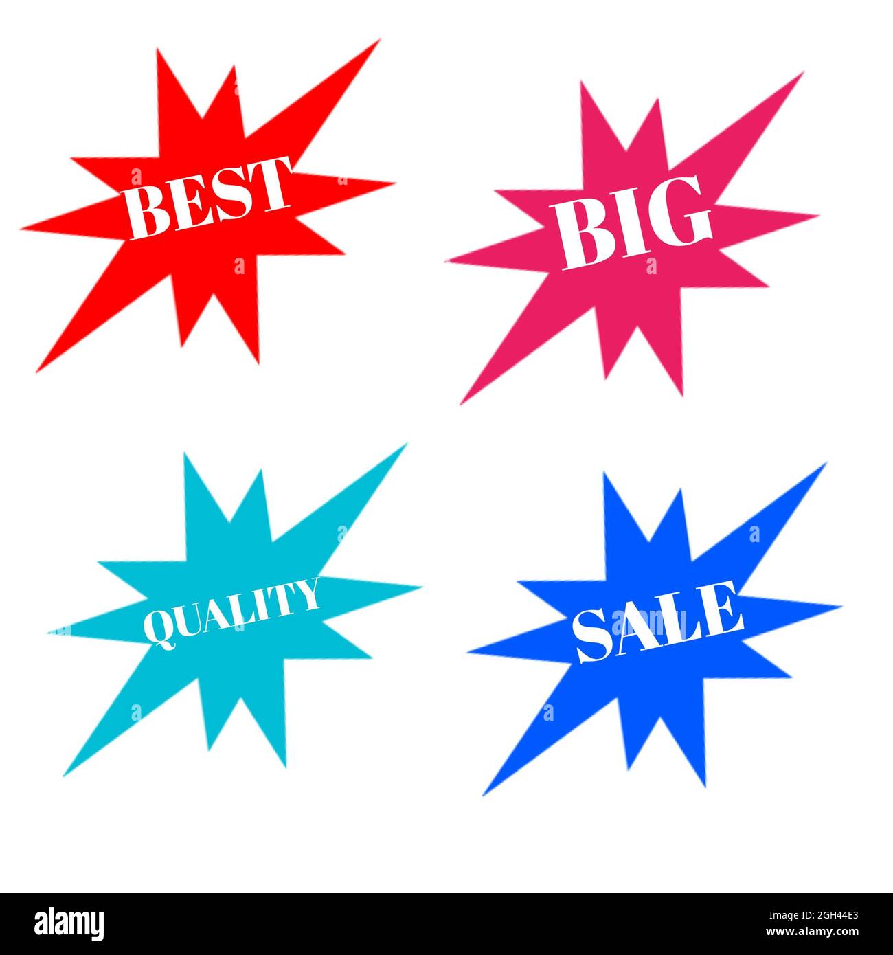 Hochwertige Aufkleber bunten Stern und weißen Buchstaben Symbol 3d Stockfoto