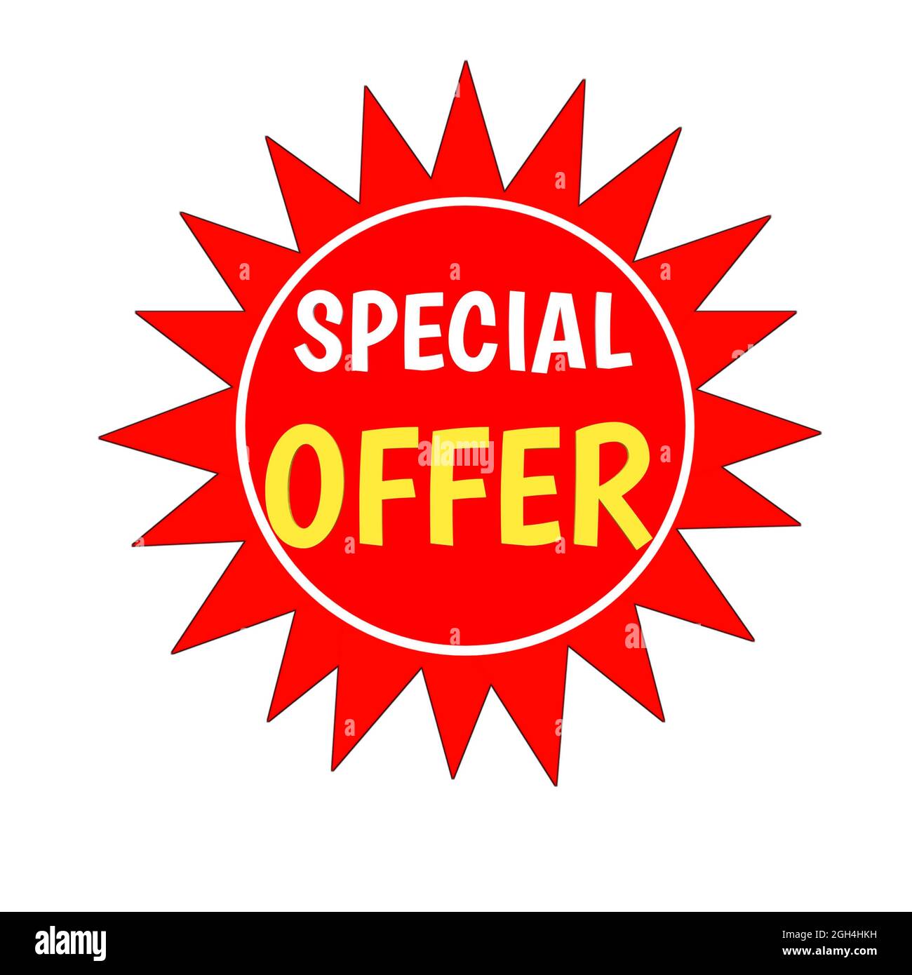 Sonderangebot Web Icon 3d. Ein isoliertes Etikett, Aufklebergrafik in rotem Stern in weißen und gelben Buchstaben. Werbung für Unternehmen und Finanzförderung Stockfoto