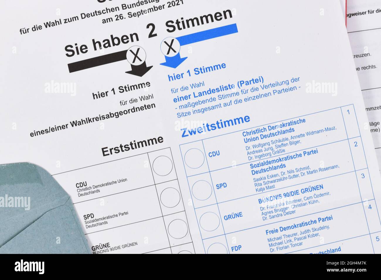 Deutschland. Wahlzettel zur bundestagswahl Stockfoto