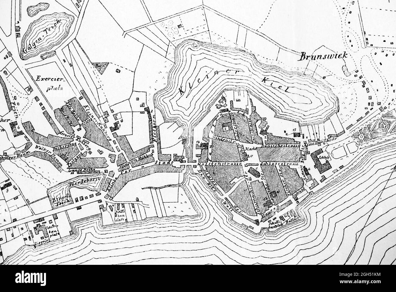 Historische Karte von Kiel, Illustration, Schleswig-Holstein, Norddeutschland, Stockfoto