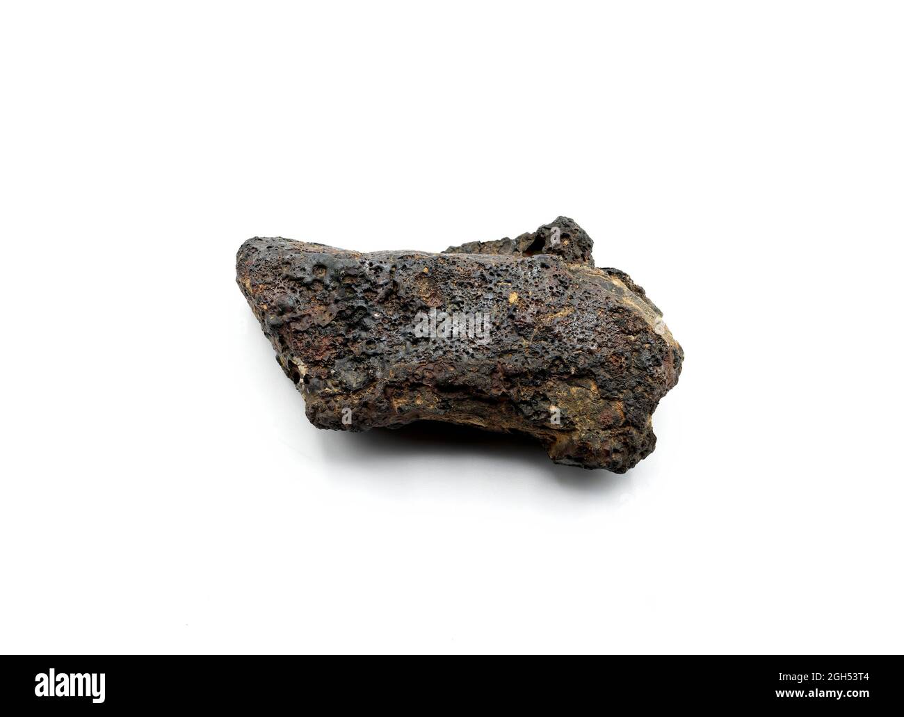 Ein Gestein, das von der Stahlindustrie als Eisenerz verwendet wird. Es wird von einem Magneten angezogen, ferruginöse Masse, eisenreiches Gesteinsmineral, Eisenerze, Hämatit, mag Stockfoto