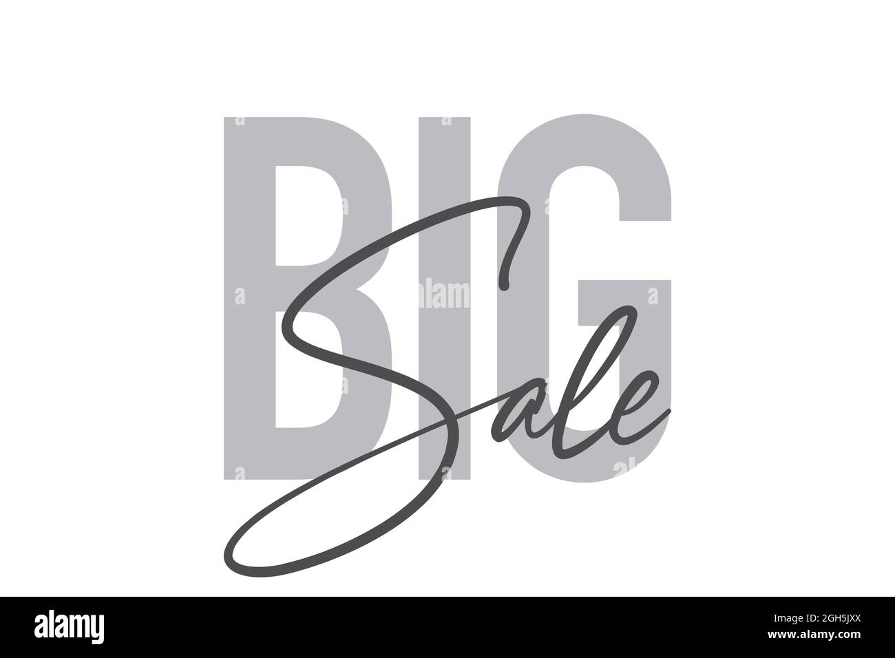 Modernes, schlichtes, minimalistisches typografisches Design eines Sprichwort „Big Sale“ in Grautönen. Coole, urbane, trendige und verspielte Grafik-Vektorgrafik mit der Hand Stockfoto