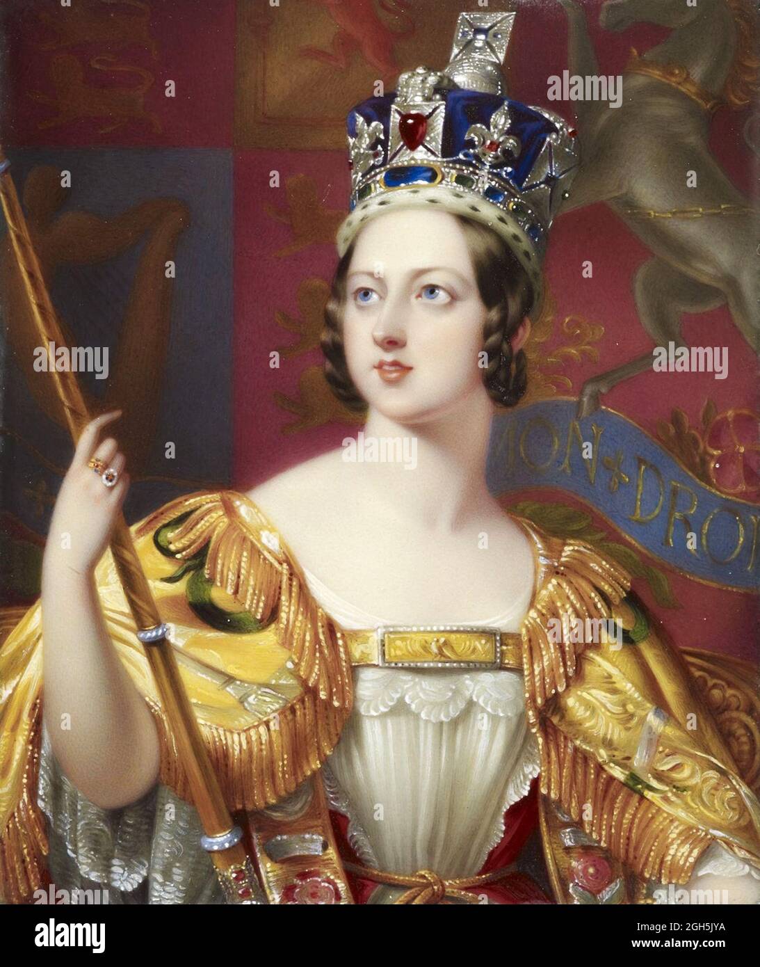 Ein Porträt von George Hayter über Königin Victoria, die von 1837 bis 1901 Königin von England war. Sie ist in ihren Krönungsroben zu sehen. Stockfoto