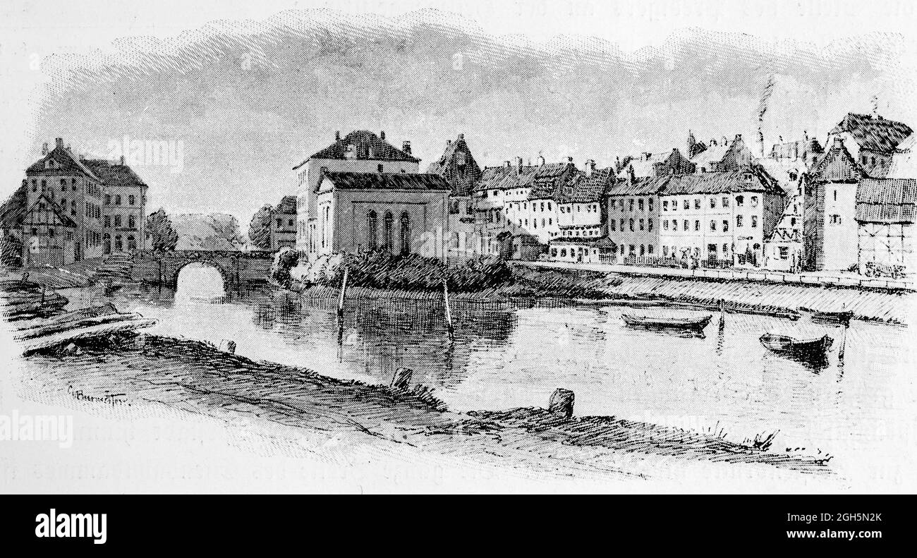 Ansicht von 'am Bootshafen' um 1850 in der historischen Stadt Kiel an der Ostsee, Gravur 1899, Kiel, Kieler Förde, Schleswig-Holstein, Norddeutschland, Stockfoto