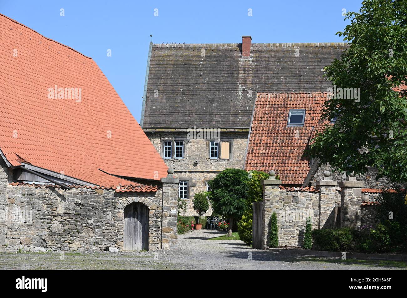 Mittelalterliches Herrenhaus in Hülsede in Schaumburg Stockfoto