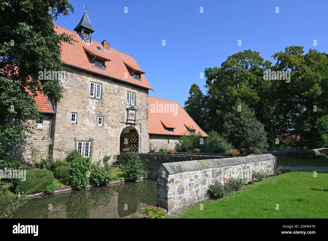 Torhaus des Schlosses Münchhausen in Apelern aus der Zeit der Weserrenaissance Stockfoto