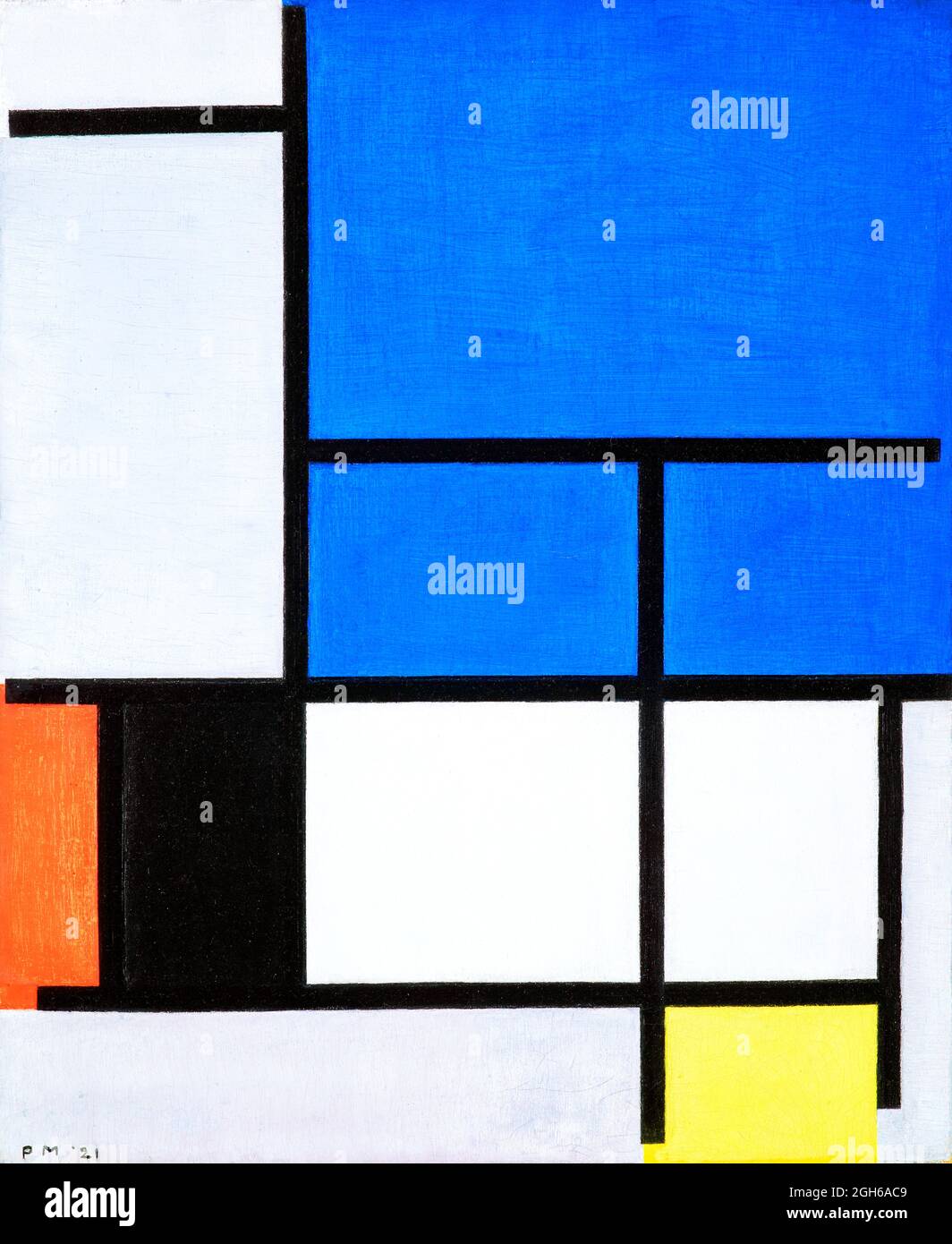 Komposition mit großer blauer Fläche, Rot, Schwarz, Gelb und Grau von Piet Mondrian (Mondriaan) (1872-1944), Öl auf Leinwand, 1921 Stockfoto