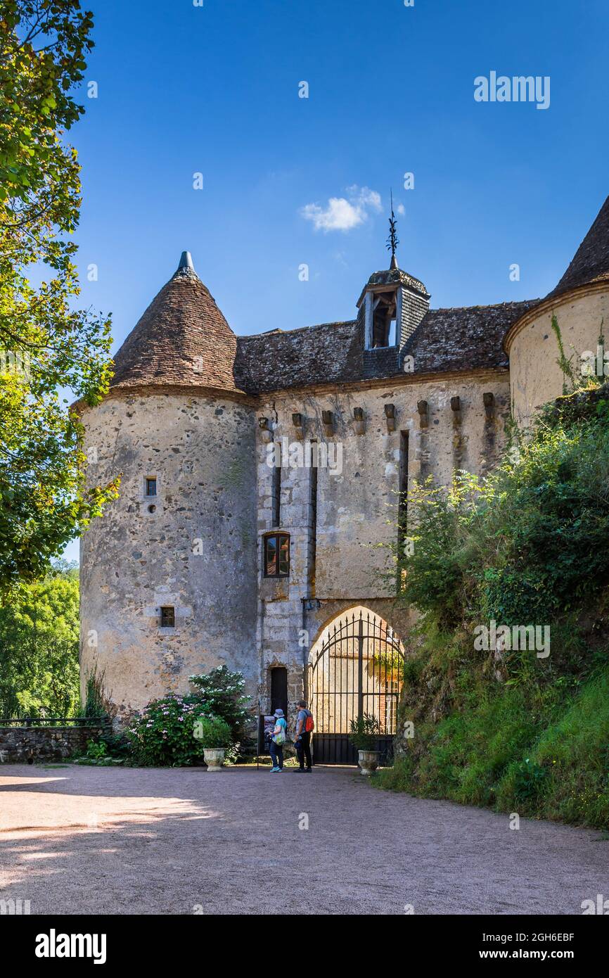 Eingangstor zum Chateau Gargilesse, Gargilesse-Dampierre, Indre (36), Frankreich. Stockfoto