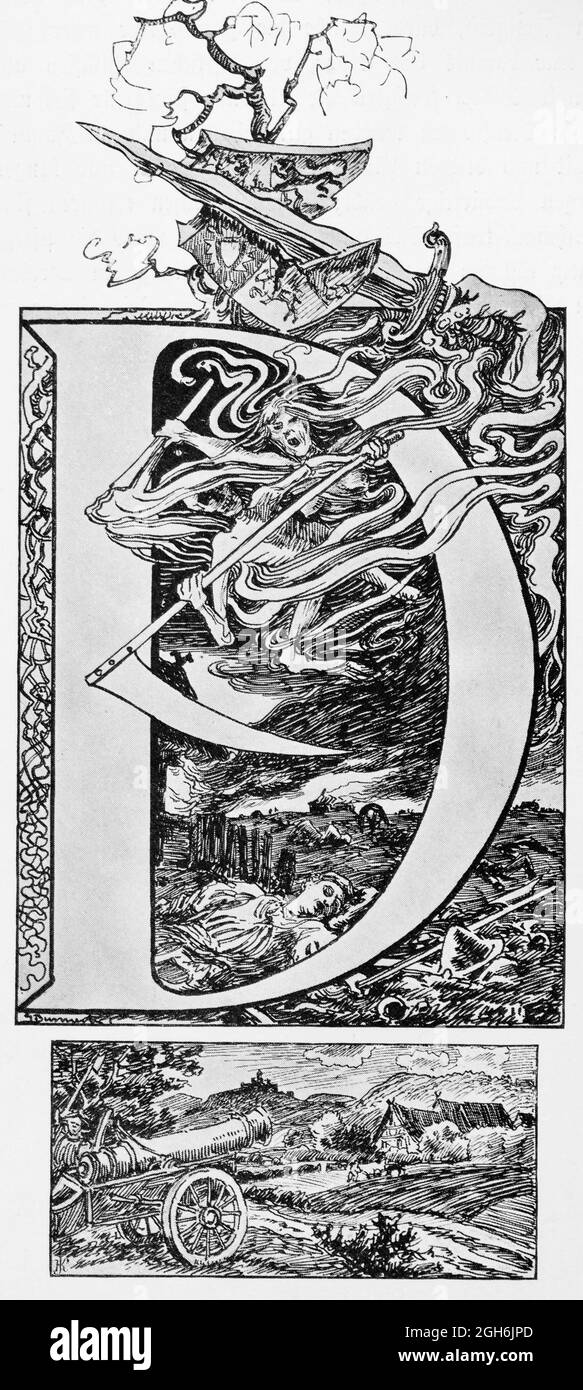 Frontispiz zum Kapitel Dreißigjähriger´ Krieg von 1618 bis 1648, historischer Stich von 1899, Kiel, Schleswig-Holstein, Norddeutschland, Stockfoto