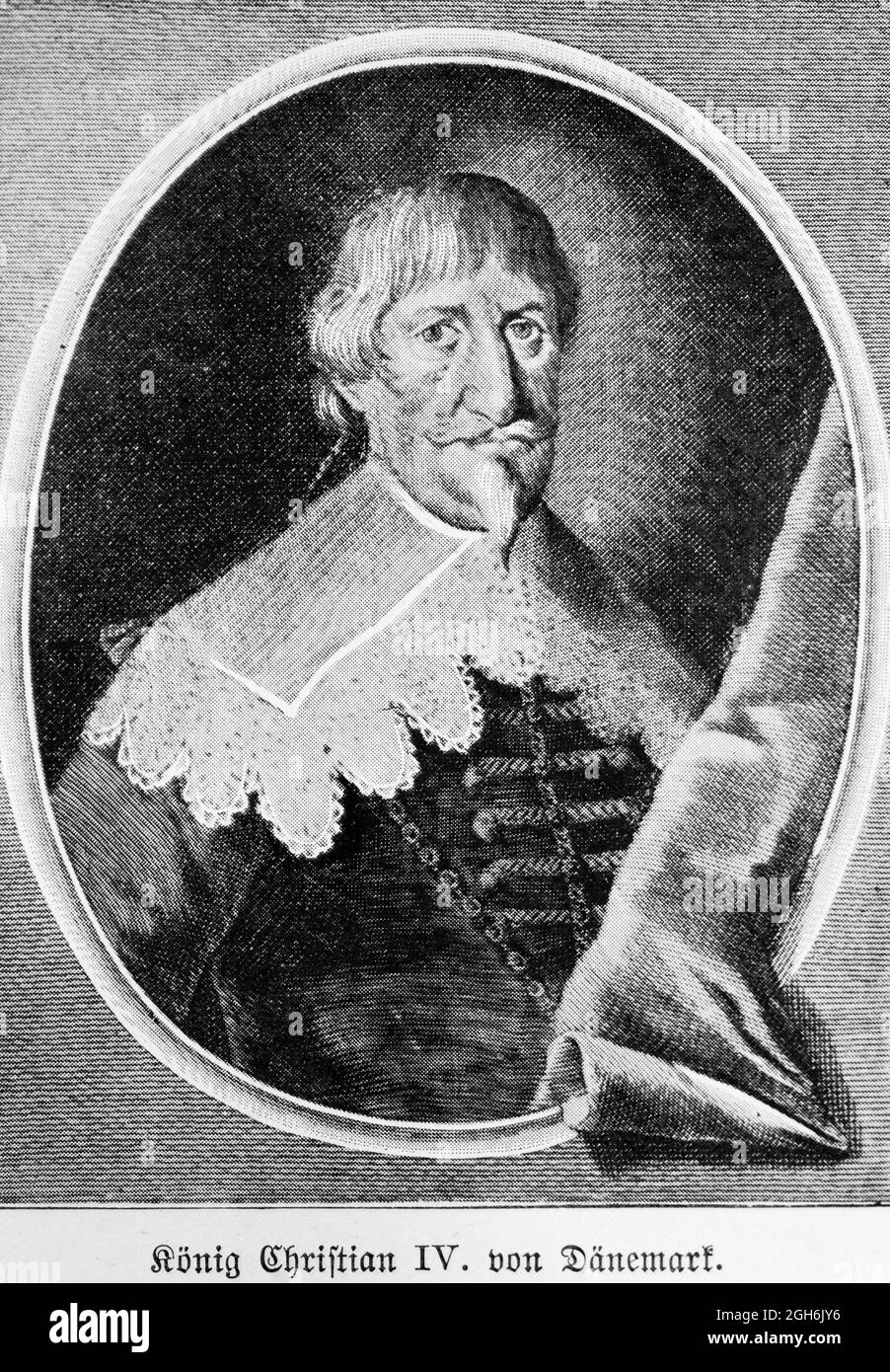 König Christian IV. (1577 – 1648) von Dänemark und Herzog von Schleswig und Holstein, historischer Kupferstich von 1899, Kiel, Schleswig-Holstein, Nord Stockfoto