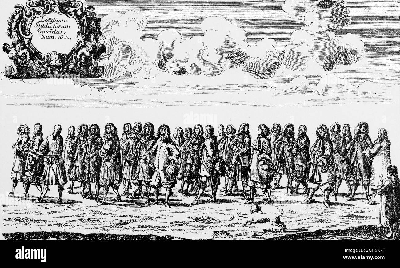 Gründung der CAU 1665, feierliche Prozession der Studenten, historischer Stich von 1899, Kiel, Schleswig-Holstein, Deutschland, Stockfoto