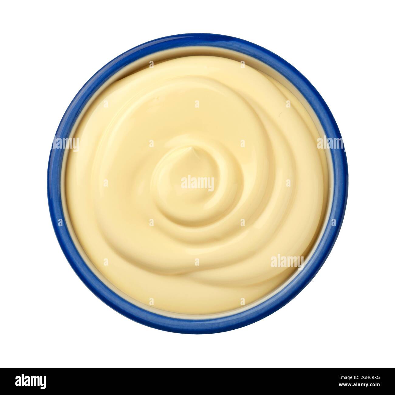 Draufsicht auf Mayonnaise-Sauce isoliert auf weißem Hintergrund Stockfoto