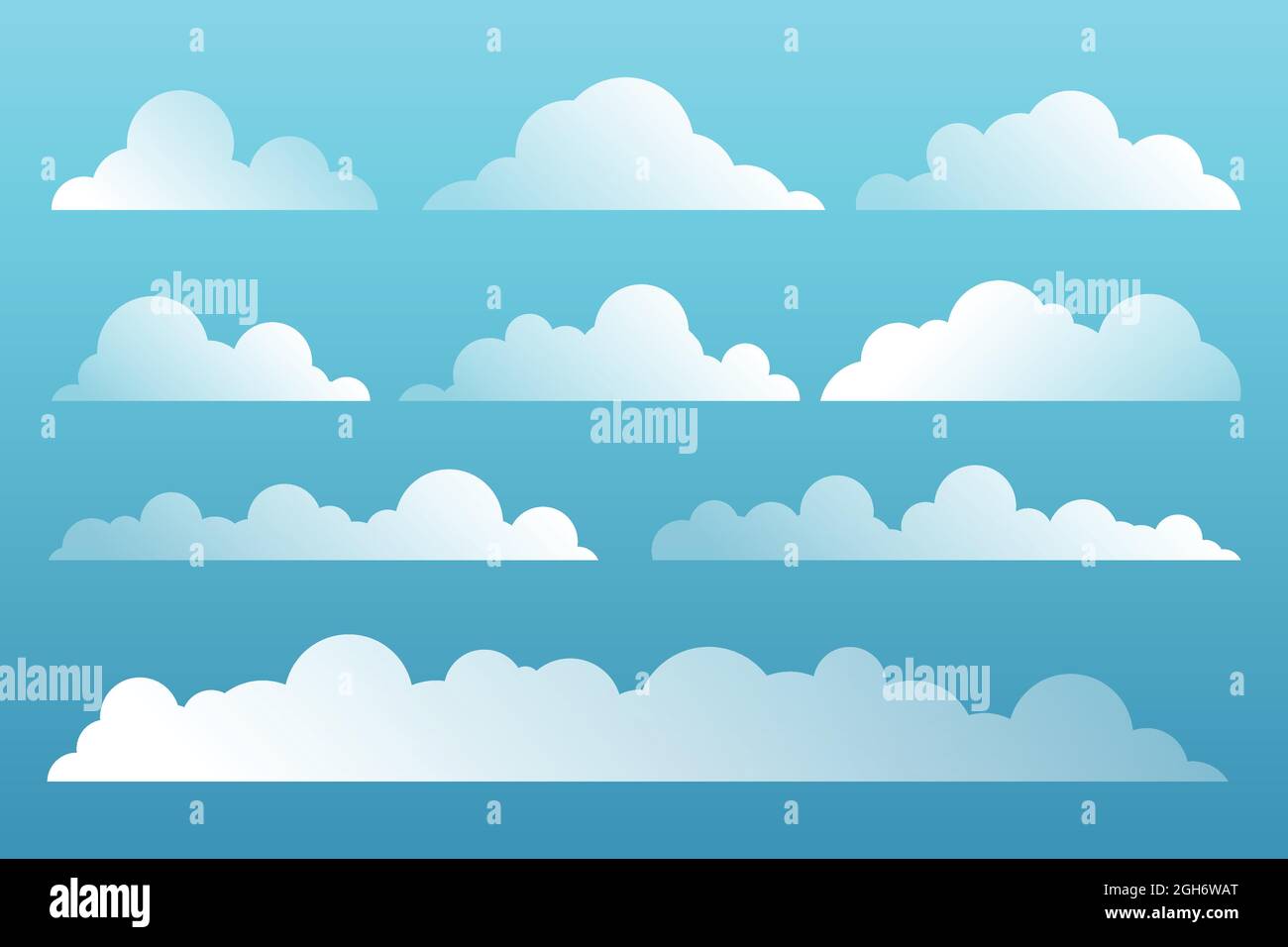 Set von Cartoon-Wolken auf blauem Hintergrund Stock Vektor